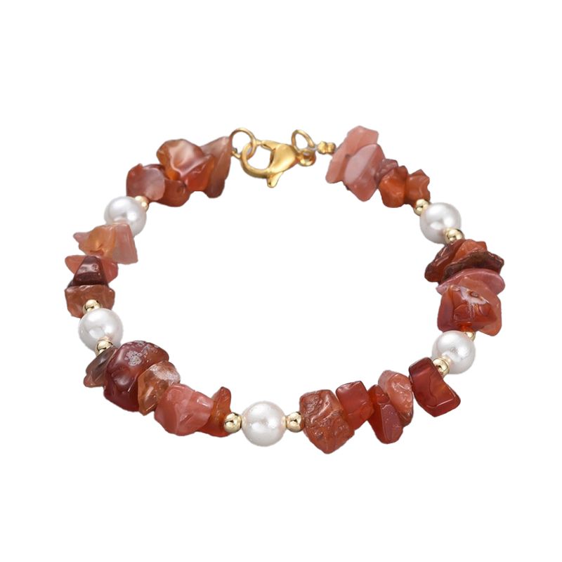 GOLD STAINLESS CARNELIAN &amp; PEARL BRACELET