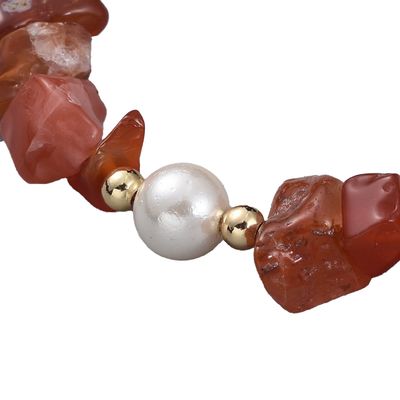 GOLD STAINLESS CARNELIAN &amp; PEARL BRACELET