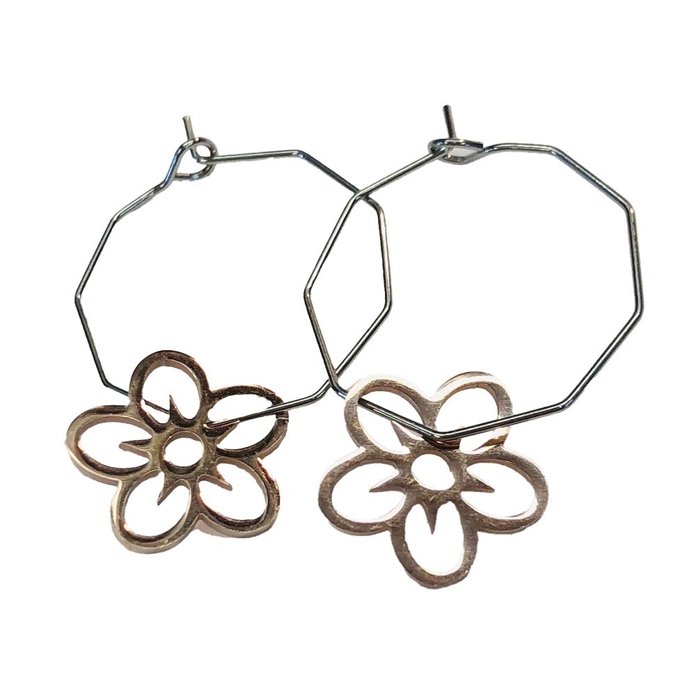 MIXED STAINLESS FLOWER HOOP EARRINGS