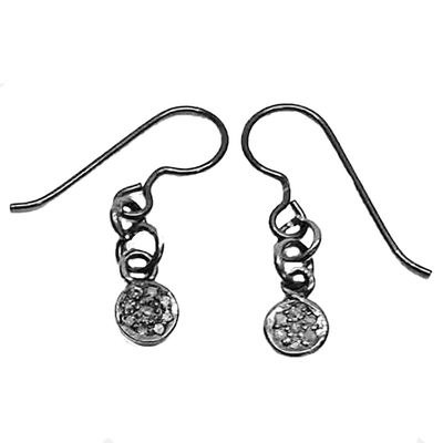 SILVER OXIDIZED DIAMOND ROUND DISC EARRINGS