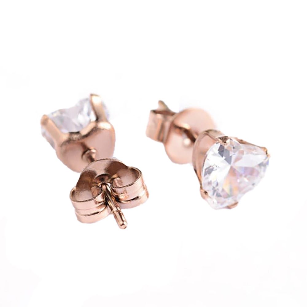 ROSE STAINLESS HEART CZ  STUD EARRINGS
