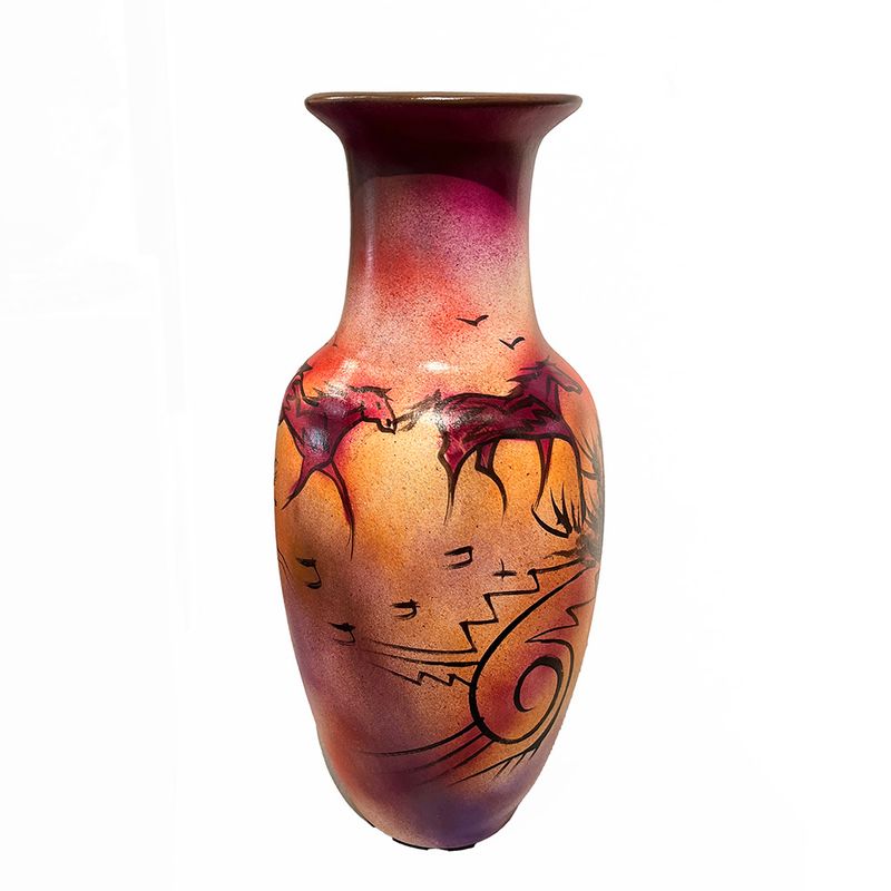 "SW MOTHER VASE" Painted Pottery 14x6.5