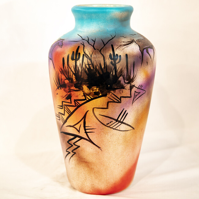 "SW LARGE SPIRIT VASE" Painted Pottery 14x9