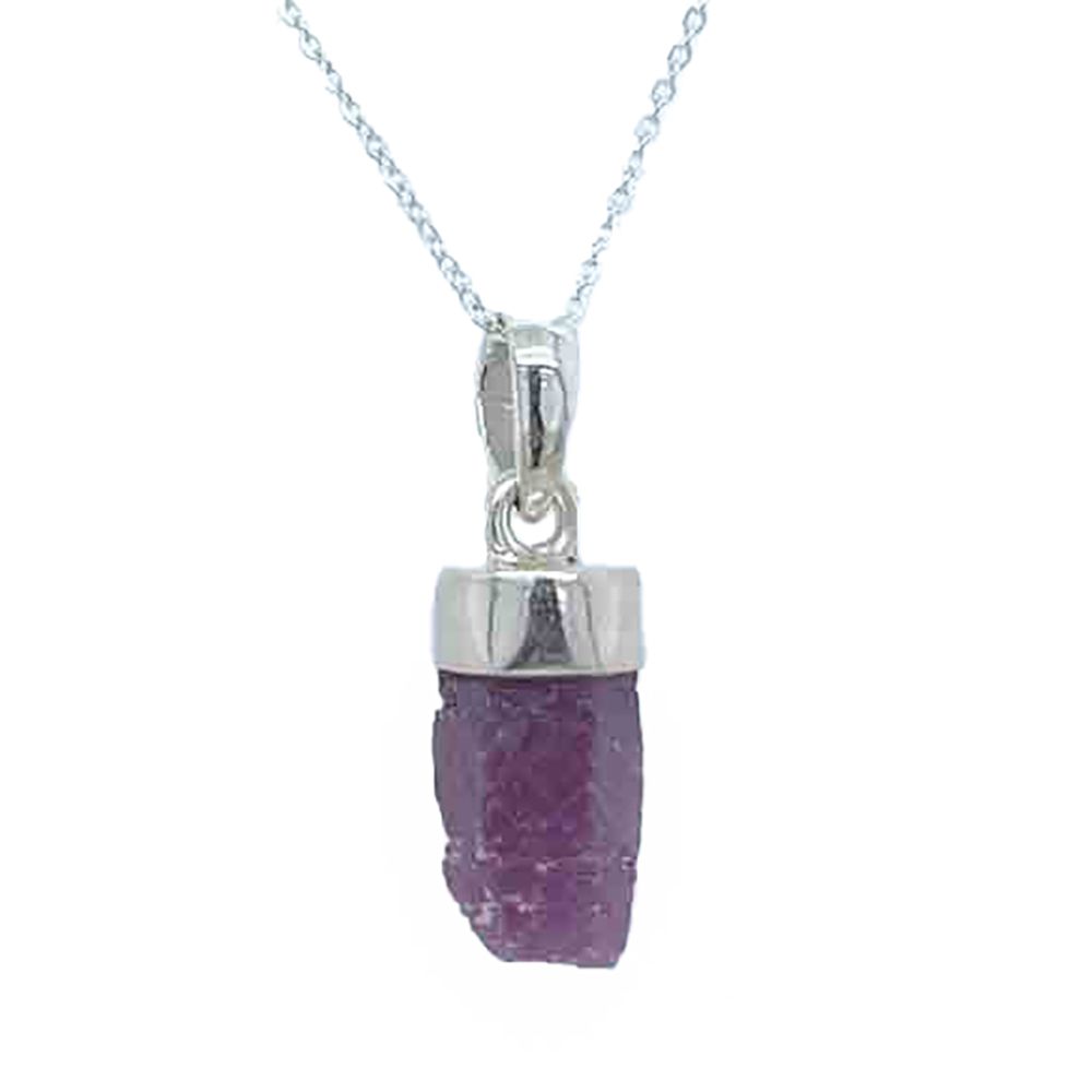 SILVER  RUBY ROUGH-CUT BULLET NECKLACE