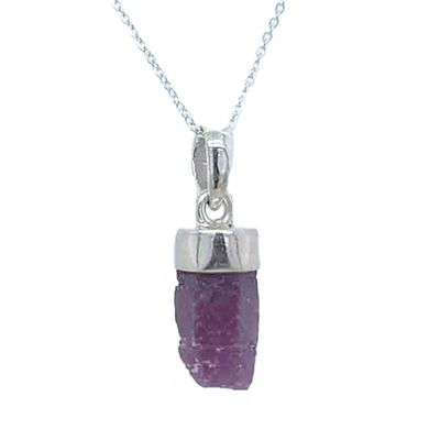SILVER  RUBY ROUGH-CUT BULLET NECKLACE
