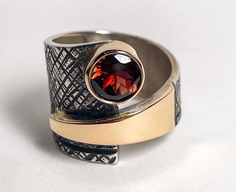 *SILVER/GOLD OXIDIZED TOURMALINE WRAP RING-9