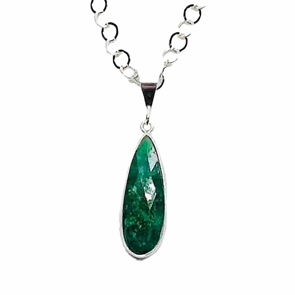 SILVER TEARDROP EMERALD PENDANT