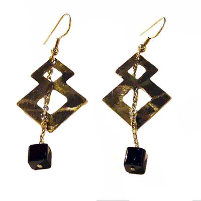 SILVER STAINLESS TEXTURED ONYX EARRINGS