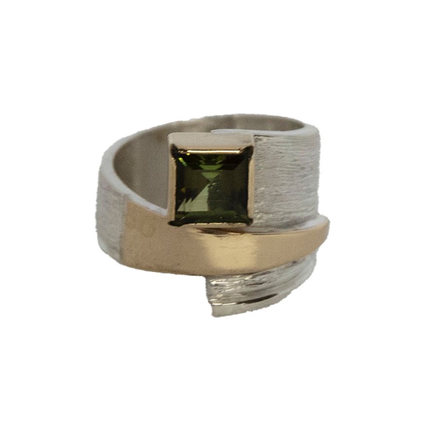 SILVER/14K TOURMALINE WRAP RING-7