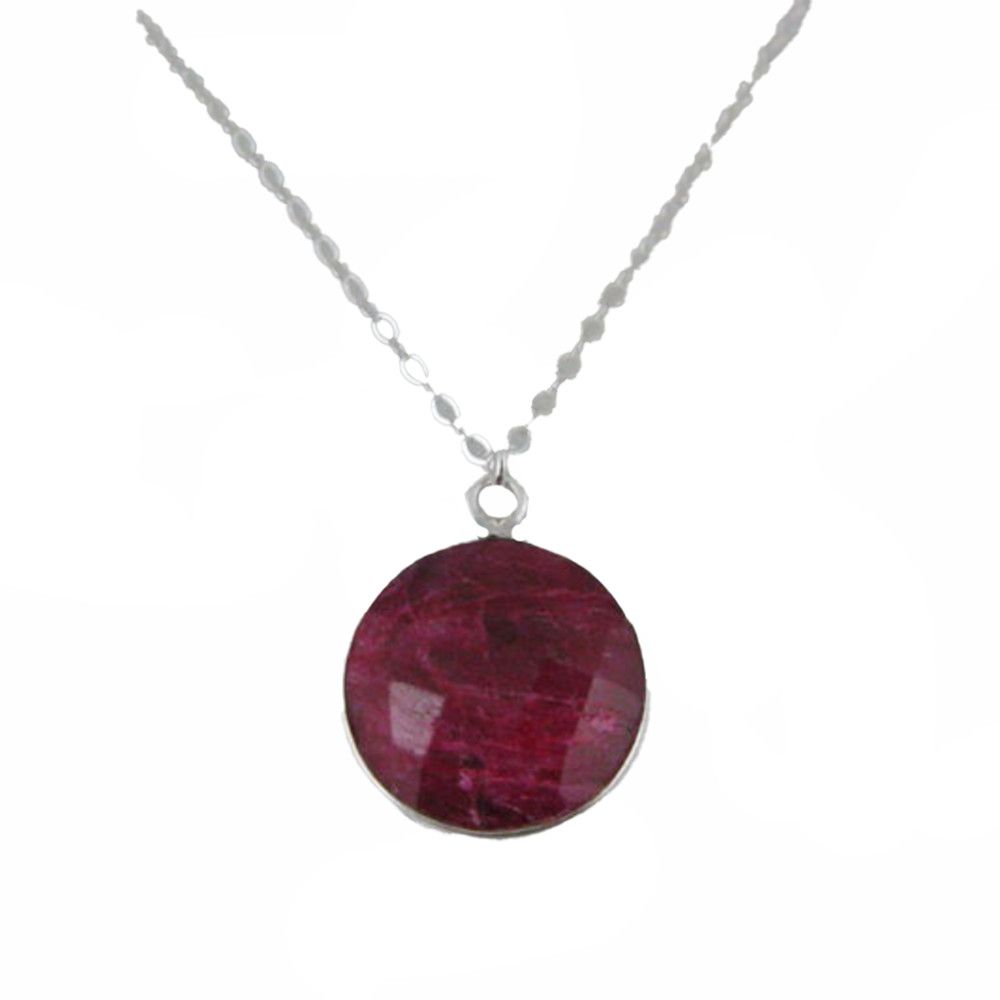 SILVER ROUND RUBY NECKLACE
