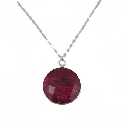SILVER ROUND RUBY NECKLACE SILVER ROUND RUBY NECKLACE