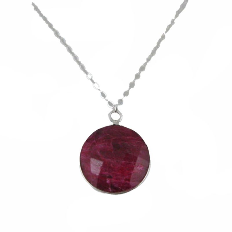 SILVER ROUND RUBY NECKLACE