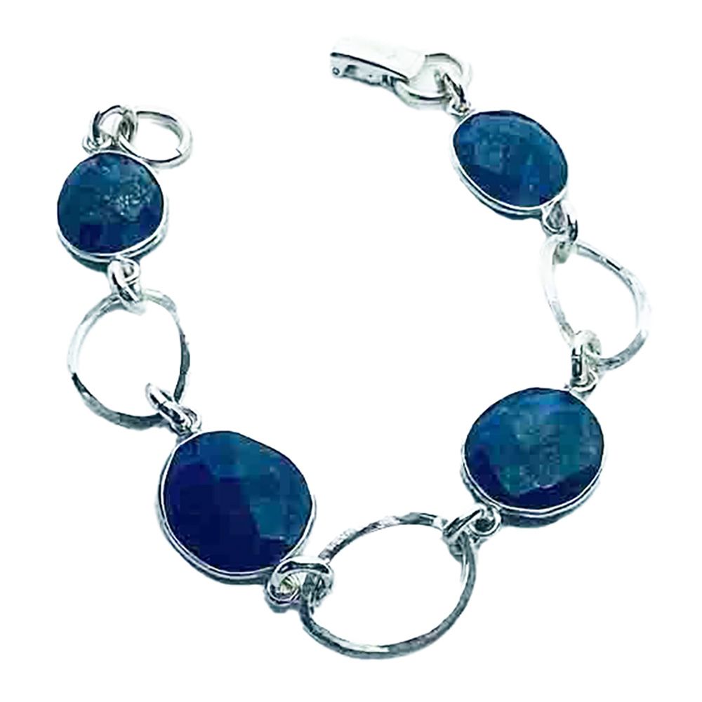 SILVER  OVAL LAPIS BRACELET