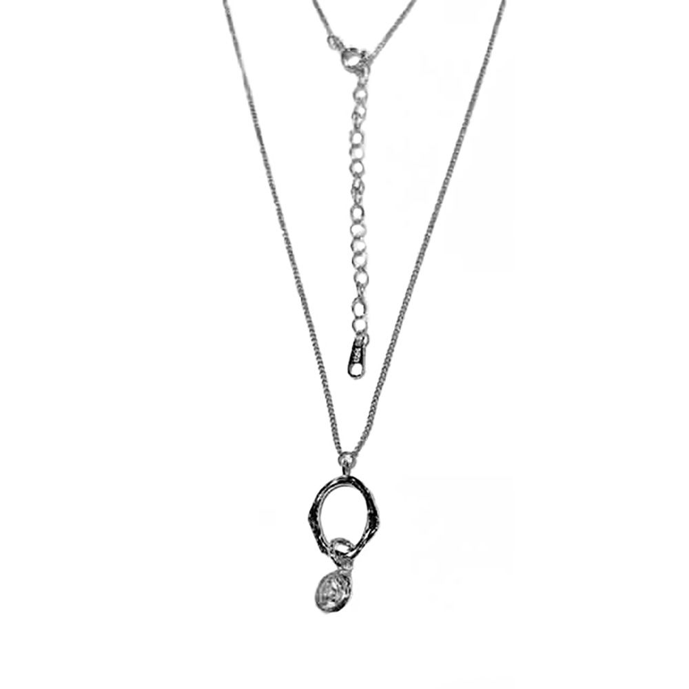 SILVER CUT-OUT WAVY OVAL &amp; CZ NECKLACE