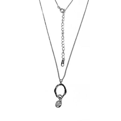 SILVER CUT-OUT WAVY OVAL &amp; CZ NECKLACE