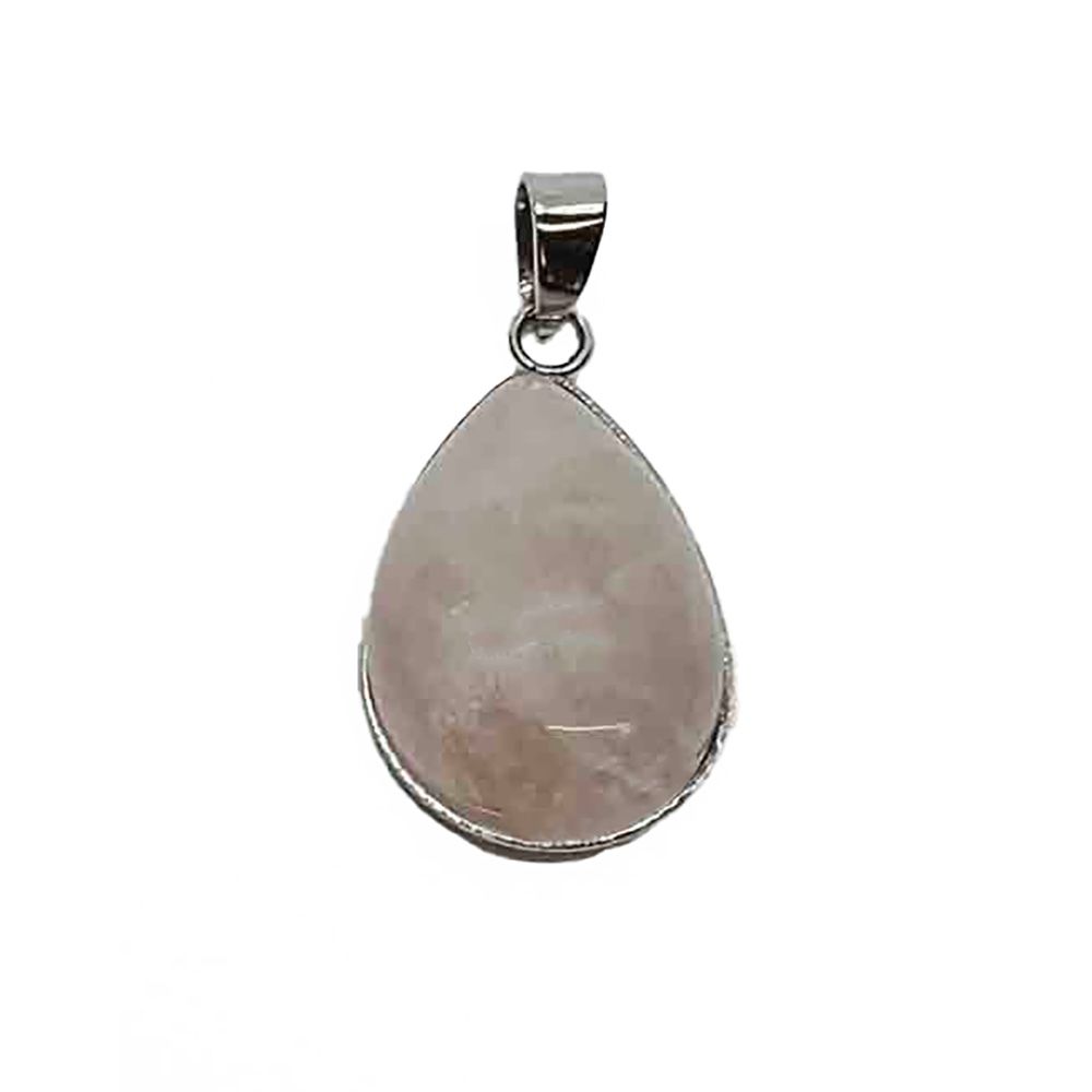 SILVER STAINLESS ROSE QUARTZ TEARDROP PENDANT
