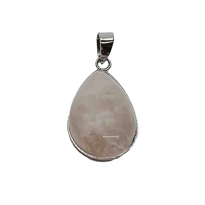 SILVER STAINLESS ROSE QUARTZ TEARDROP PENDANT