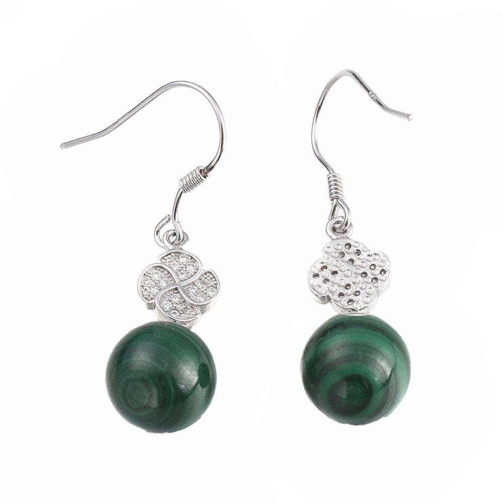 SILVER MALACHITE &amp; CZ EARRINGS