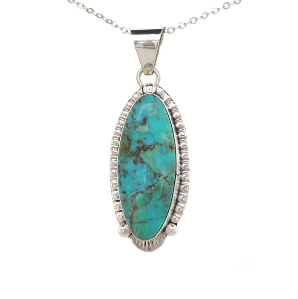 SILVER TURQUOISE PENDANT NAVAJO - TIA LONG