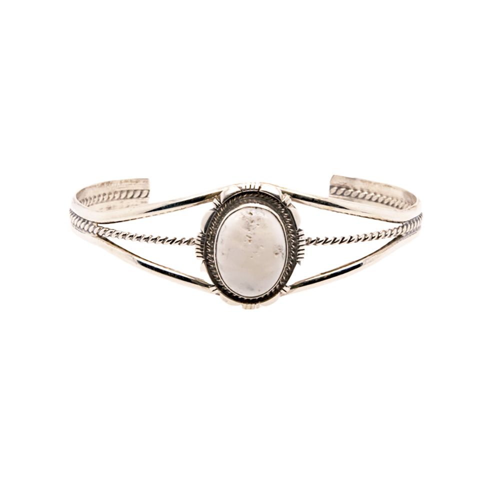 SILVER WHITE BUFFALO BRACELET NAVAJO - THOMAS FRANCISCO