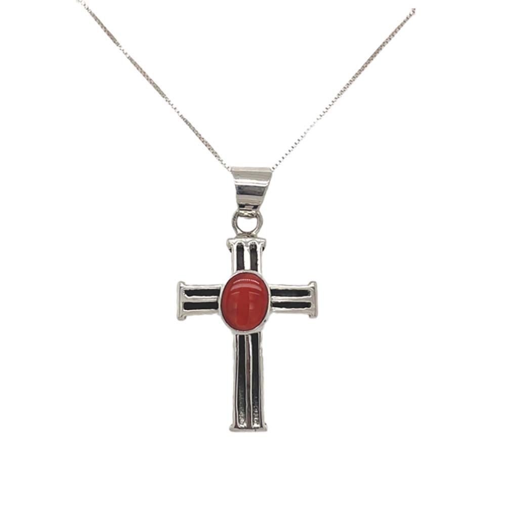 SILVER CORAL CROSS NECKLACE NAVAJ0-ALLEN LEE
