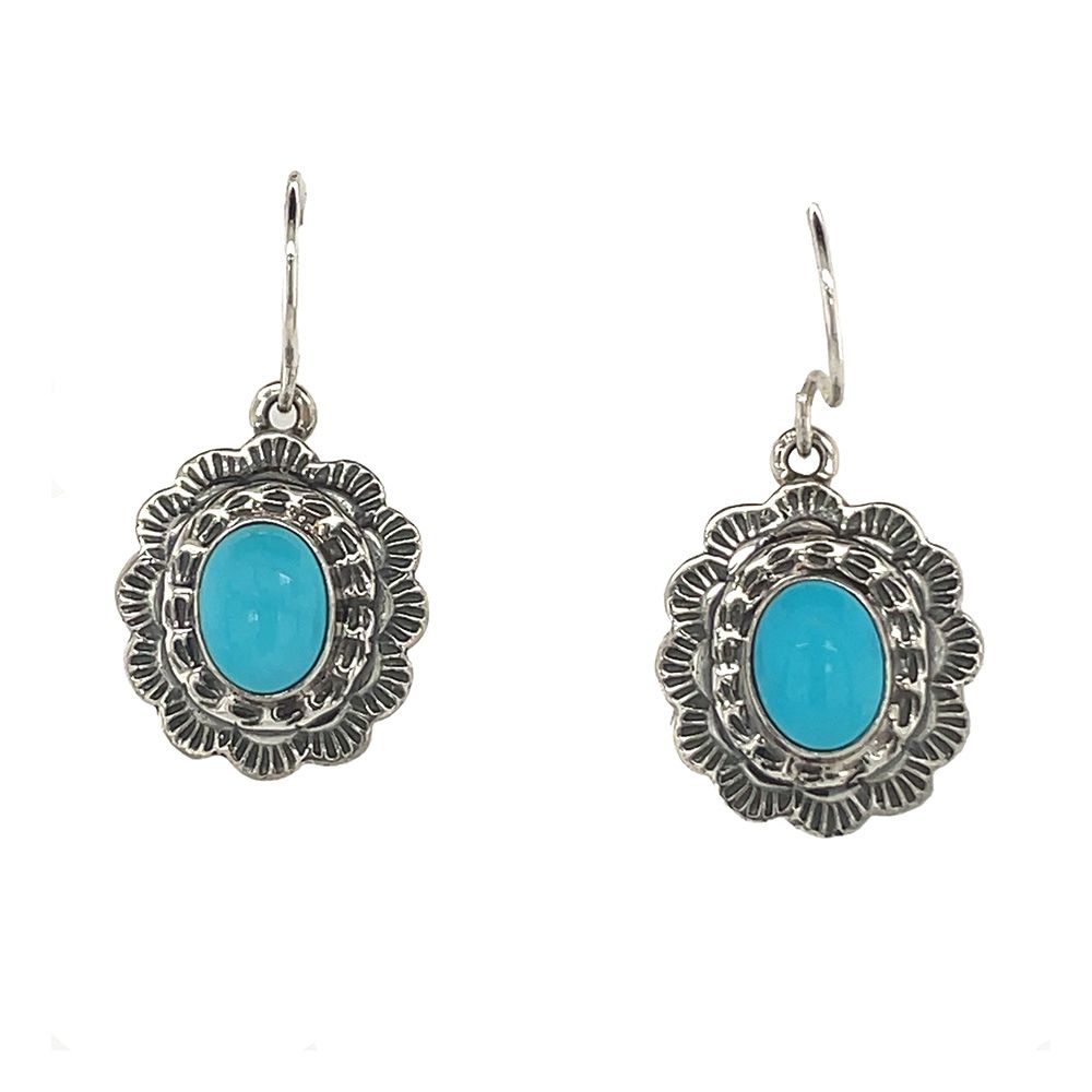 SILVER TURQUOISE EARRINGS NAVAJO-SHIRLEY HENRY