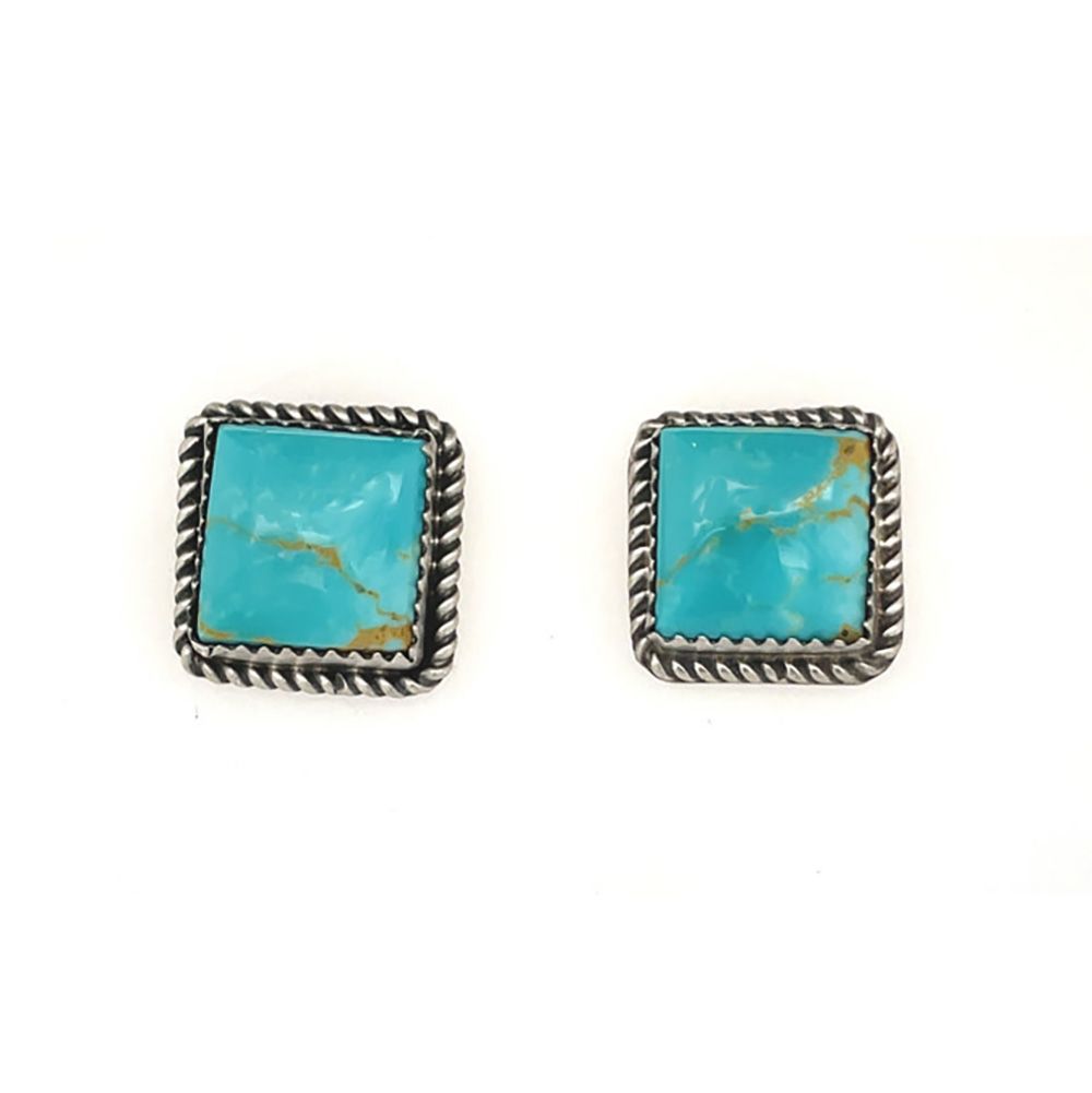 SILVER SQUARE TURQUOISE EARRINGS NAVAJO-JUDITH DIXON