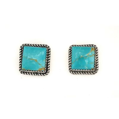SILVER SQUARE TURQUOISE EARRINGS NAVAJO-JUDITH DIXON