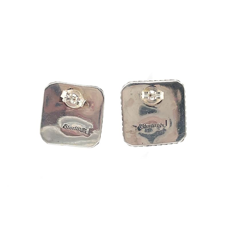 SILVER SQUARE TURQUOISE EARRINGS NAVAJO-JUDITH DIXON