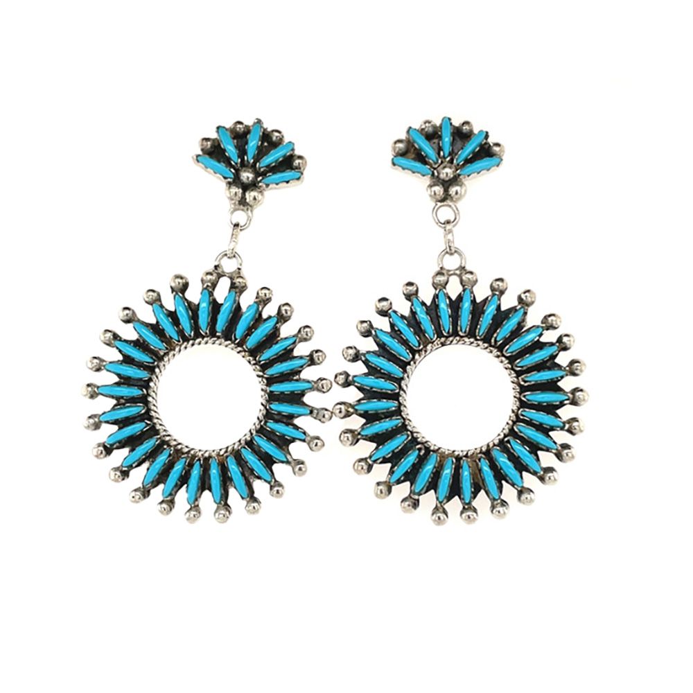 SILVER NEEDLE POINT TURQUOISE EARRINGS  ZUNI-CARLA LACONSELLO