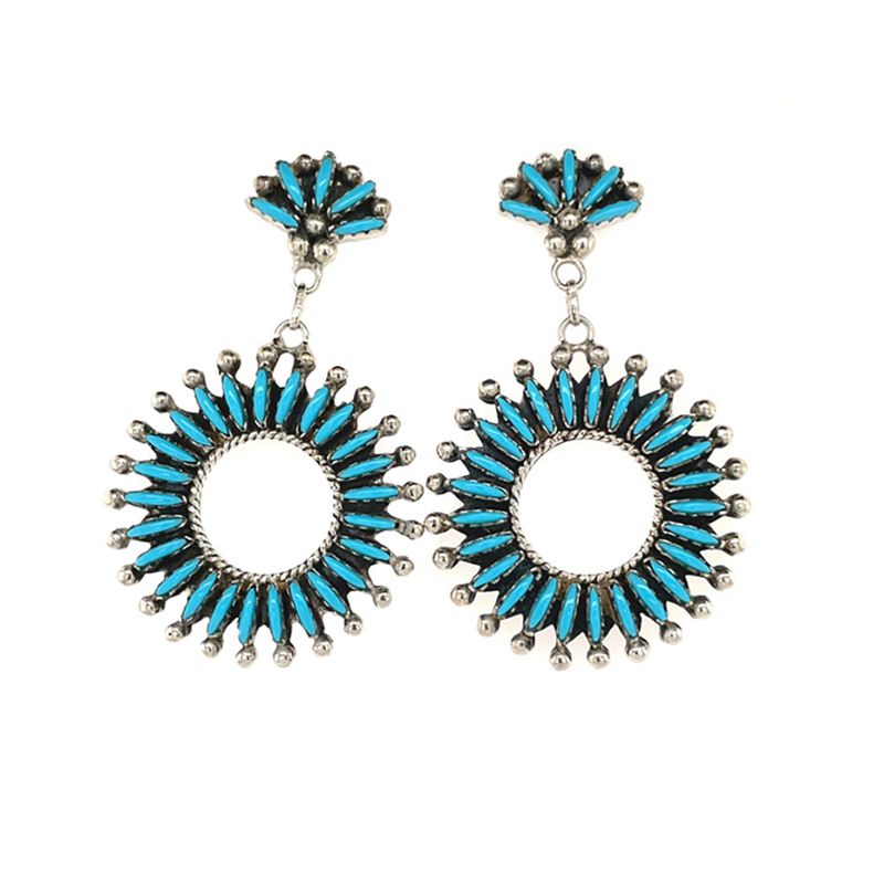 SILVER NEEDLE POINT TURQUOISE EARRINGS  ZUNI-CARLA LACONSELLO