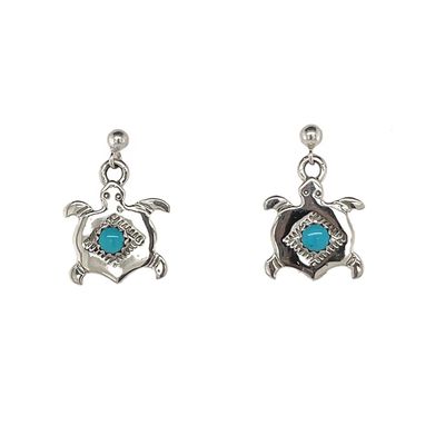 SILVER TURQUOISE TURTLE EARRINGS NAVAJO-ALLEN LEE