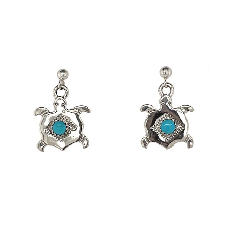 SILVER TURQUOISE TURTLE EARRINGS NAVAJO-ALLEN LEE