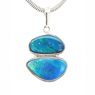 SILVER ABSTRACT DOUBLE BLUE OPAL PENDANT SILVER ABSTRACT DOUBLE BLUE OPAL PENDANT
