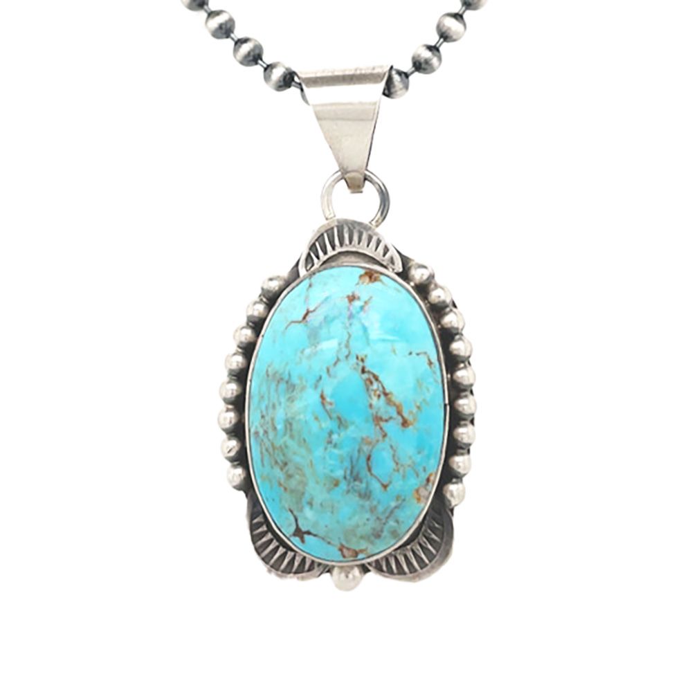 SILVER TURQUOISE PENDANT NAVAJO - TIA LONG