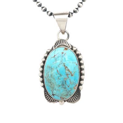 SILVER TURQUOISE PENDANT NAVAJO - TIA LONG