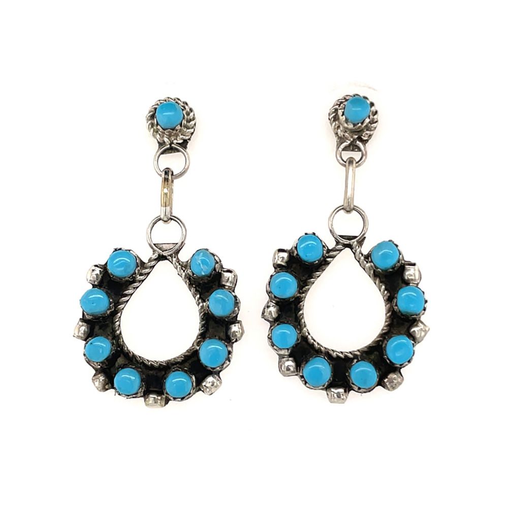 SILVER TURQUOISE EARRINGS ZUNI-DAVIS KAAMASEE