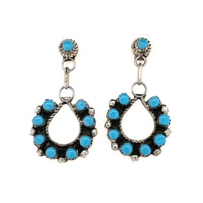 SILVER TURQUOISE EARRINGS ZUNI-DAVIS KAAMASEE