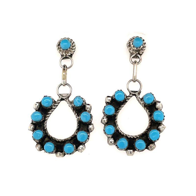 SILVER TURQUOISE EARRINGS ZUNI-DAVIS KAAMASEE