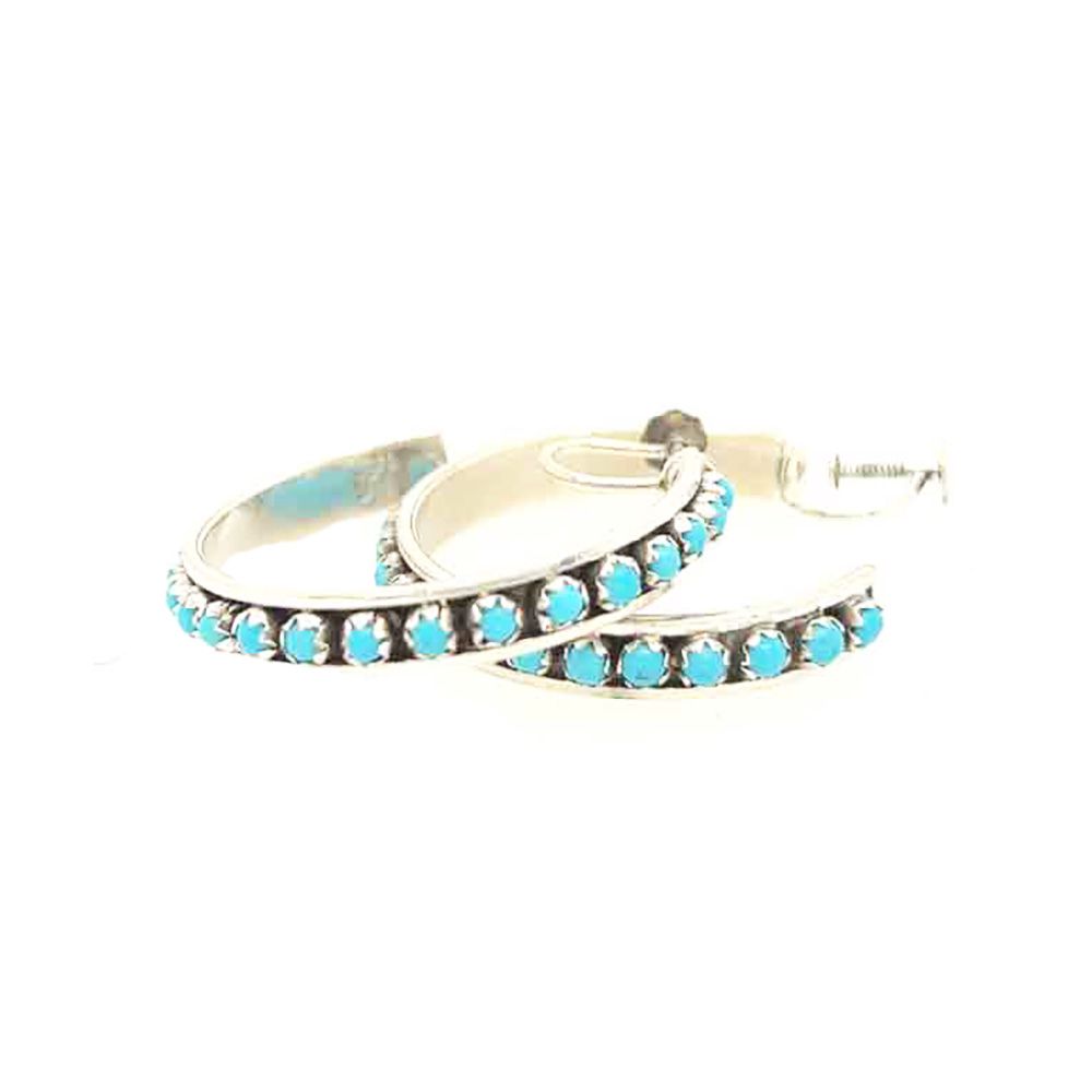SILVER TURQUOISE HOOP SCREW-BACK EARRINGS NAVAJO-ANNIE SPENCER