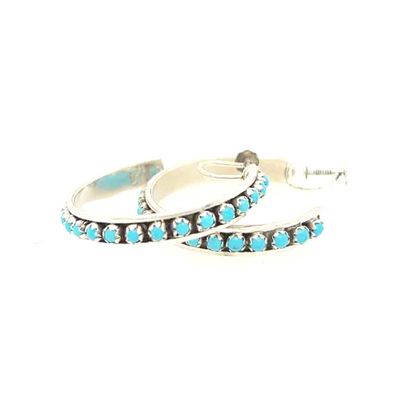 SILVER TURQUOISE HOOP SCREW-BACK EARRINGS NAVAJO-ANNIE SPENCER