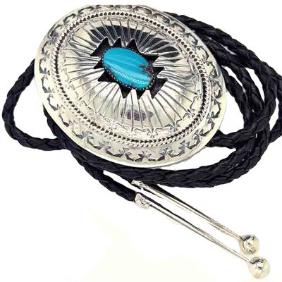 SILVER TURQUOISE BOLO TIE NAVAJO-WILBERT MUSKETT SR.