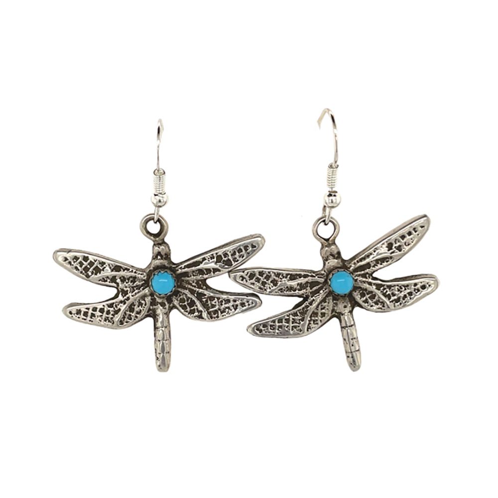 SILVER TURQUOISE DRAGONFLY EARRINGS NAVAJO-TANYA YAZZIE