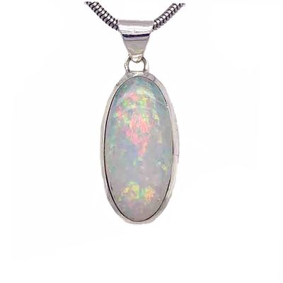 SILVER LONG OVAL OPAL PENDANT SILVER LONG OVAL OPAL PENDANT