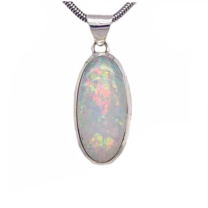 SILVER LONG OVAL OPAL PENDANT