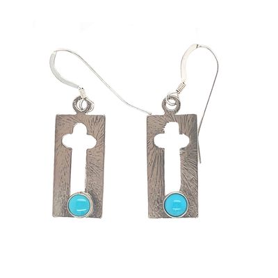 SILVER TURQUOISE CROSS EARRINGS NAVAJO-JEFF JAMES