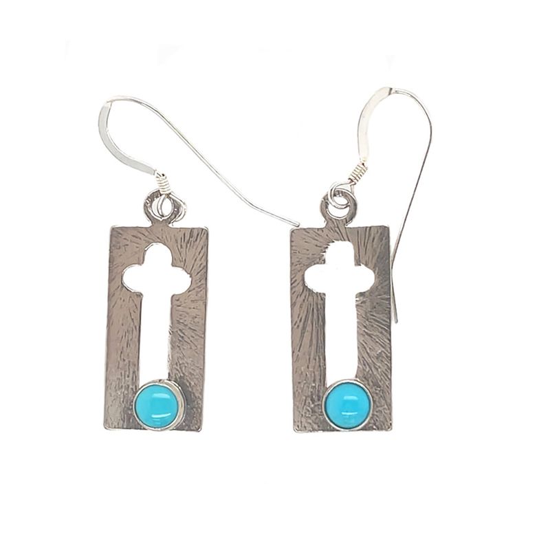 SILVER TURQUOISE CROSS EARRINGS NAVAJO-JEFF JAMES