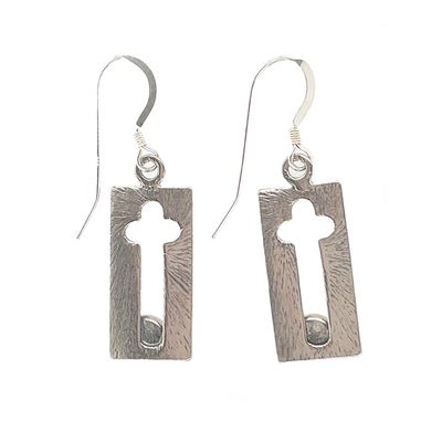 SILVER TURQUOISE CROSS EARRINGS NAVAJO-JEFF JAMES