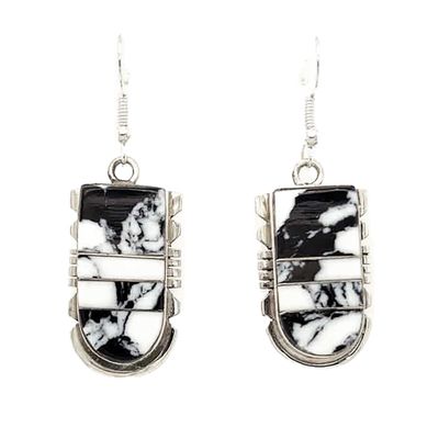 SILVER WHITE BUFFALO EARRINGS NAVAJO-BRANDON ETCITTY SILVER WHITE BUFFALO EARRINGS NAVAJO-BRANDON ETCITTY