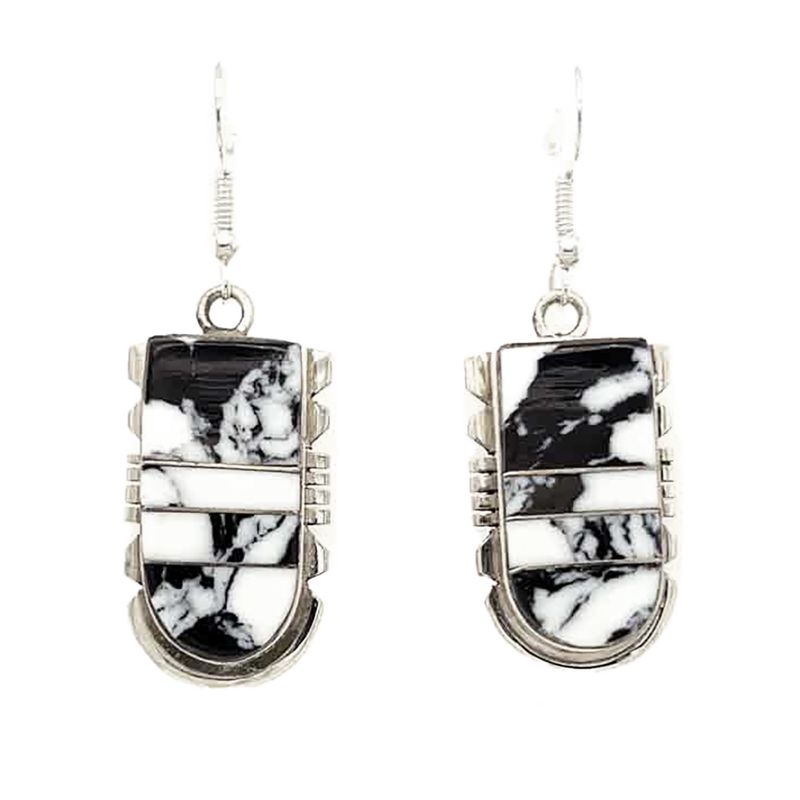 SILVER WHITE BUFFALO EARRINGS NAVAJO-BRANDON ETCITTY